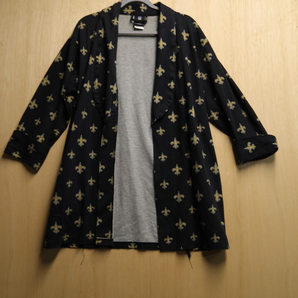 Reebok NFL New Orleans Saints Women Small Black Fleur De Lis Robe Cardigan